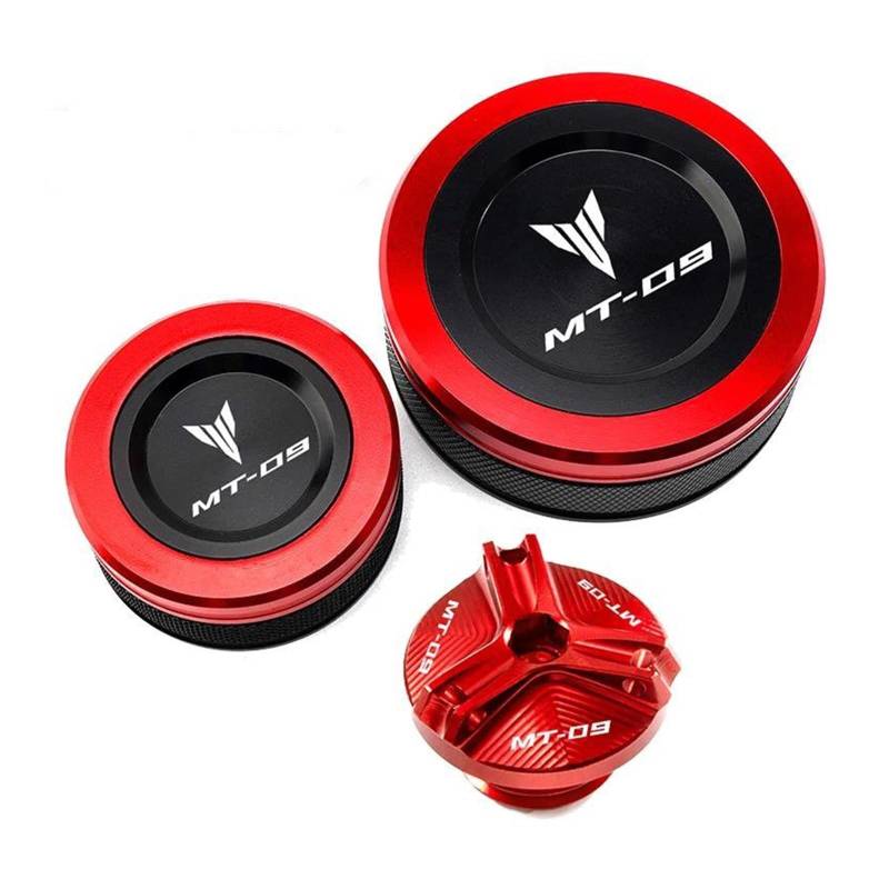 MOCALUX Für YA&MAHA MT09 SP 2020-2023 MT-09 Tracer 900/GT 2014-2019 Motorrad Vorne Hinten Brems Flüssigkeit Reservoir Abdeckung Öl Einfülldeckel(rot,1Set(2021-2023)) von MOCALUX