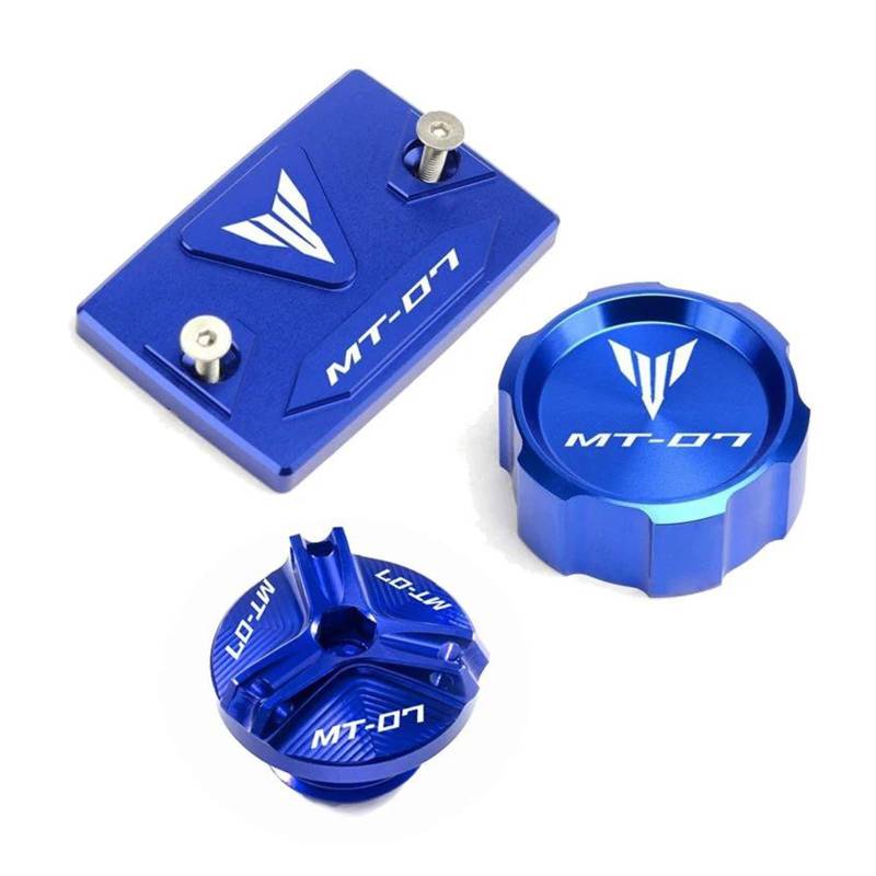 MOCALUX Für YA&MAHA MT09 mt 09 07 2014-2020 MT07 2021-2023 Motorrad Vorder- und Hinterradbremstankdeckel + Motoröl-Einfülldeckel(Blau,FRO MT07) von MOCALUX