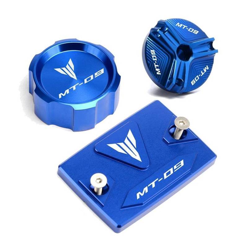 MOCALUX Für YA&MAHA MT09 mt 09 07 2014-2020 MT07 2021-2023 Motorrad Vorder- und Hinterradbremstankdeckel + Motoröl-Einfülldeckel(Blau,for MT09) von MOCALUX