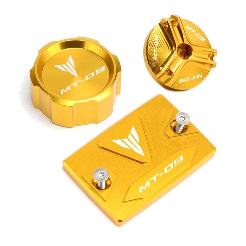 MOCALUX Für YA&MAHA MT09 mt 09 07 2014-2020 MT07 2021-2023 Motorrad Vorder- und Hinterradbremstankdeckel + Motoröl-Einfülldeckel(Gold,for MT09) von MOCALUX