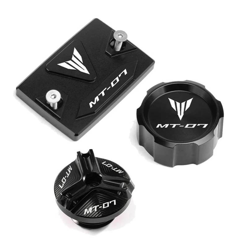 MOCALUX Für YA&MAHA MT09 mt 09 07 2014-2020 MT07 2021-2023 Motorrad Vorder- und Hinterradbremstankdeckel + Motoröl-Einfülldeckel(Schwarz,FRO MT07) von MOCALUX
