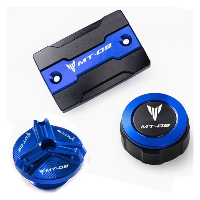 MOCALUX Für YA&MAHA MT09 mt 09 MT09 SP 2014–2022 Motorrad-Vorder- und Hinterradbremstankdeckel und Motoröl-Einfülldeckel(Blau,for MT09 1 Set) von MOCALUX