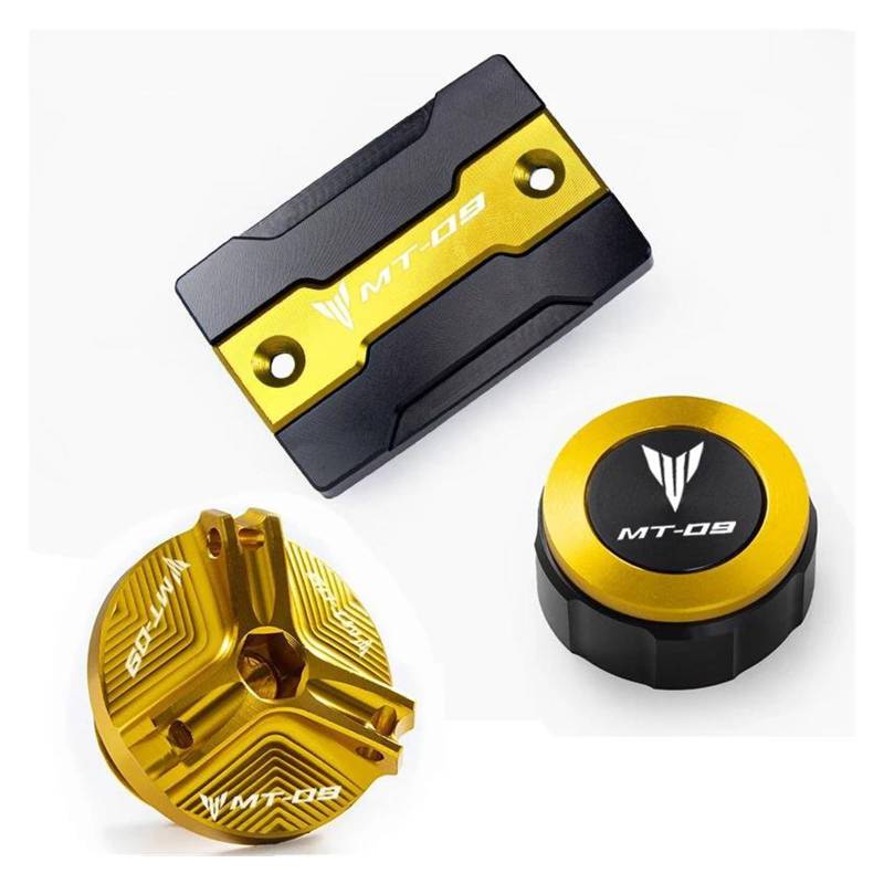 MOCALUX Für YA&MAHA MT09 mt 09 MT09 SP 2014–2022 Motorrad-Vorder- und Hinterradbremstankdeckel und Motoröl-Einfülldeckel(Gold,for MT09 1 Set) von MOCALUX