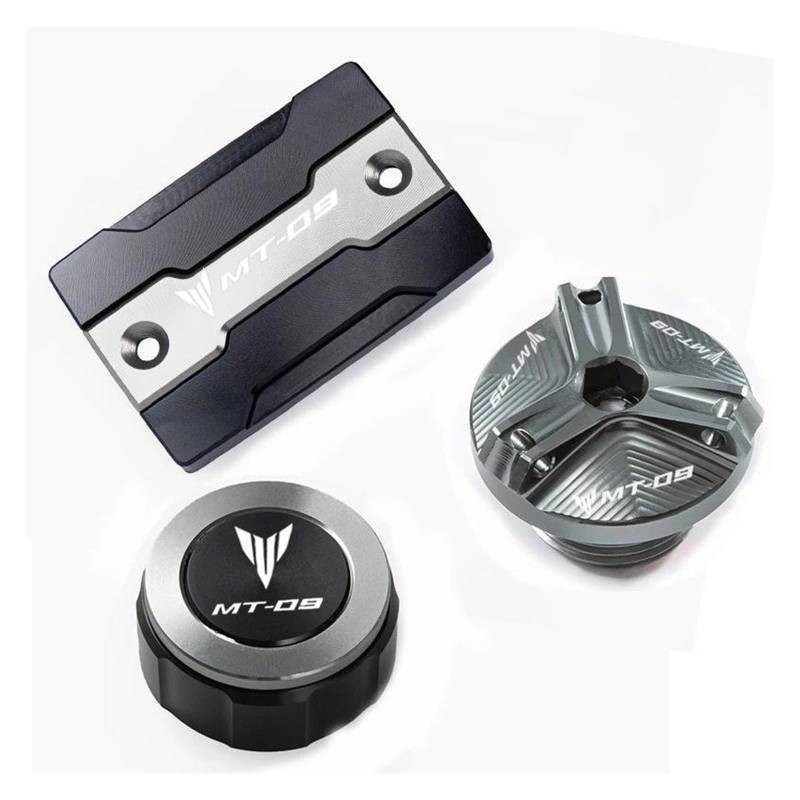 MOCALUX Für YA&MAHA MT09 mt 09 MT09 SP 2014–2022 Motorrad-Vorder- und Hinterradbremstankdeckel und Motoröl-Einfülldeckel(Gris,for MT09 1 Set) von MOCALUX