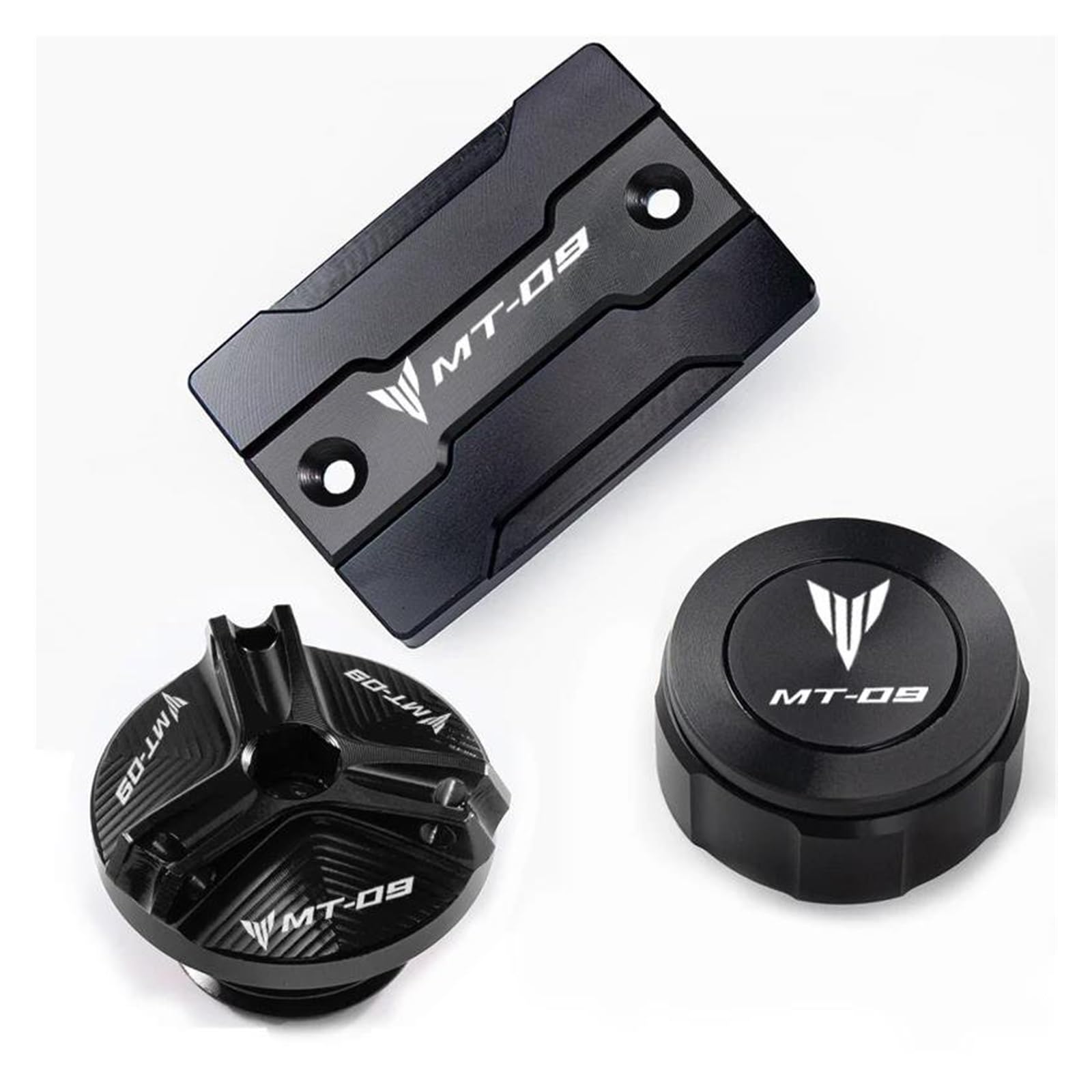 MOCALUX Für YA&MAHA MT09 mt 09 MT09 SP 2014–2022 Motorrad-Vorder- und Hinterradbremstankdeckel und Motoröl-Einfülldeckel(Schwarz,for MT09 1 Set) von MOCALUX