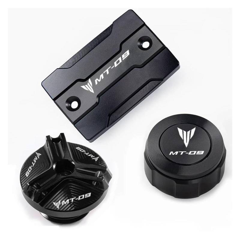 MOCALUX Für YA&MAHA MT09 mt 09 MT09 SP 2014–2022 Motorrad-Vorder- und Hinterradbremstankdeckel und Motoröl-Einfülldeckel(Schwarz,for MT09 1 Set) von MOCALUX