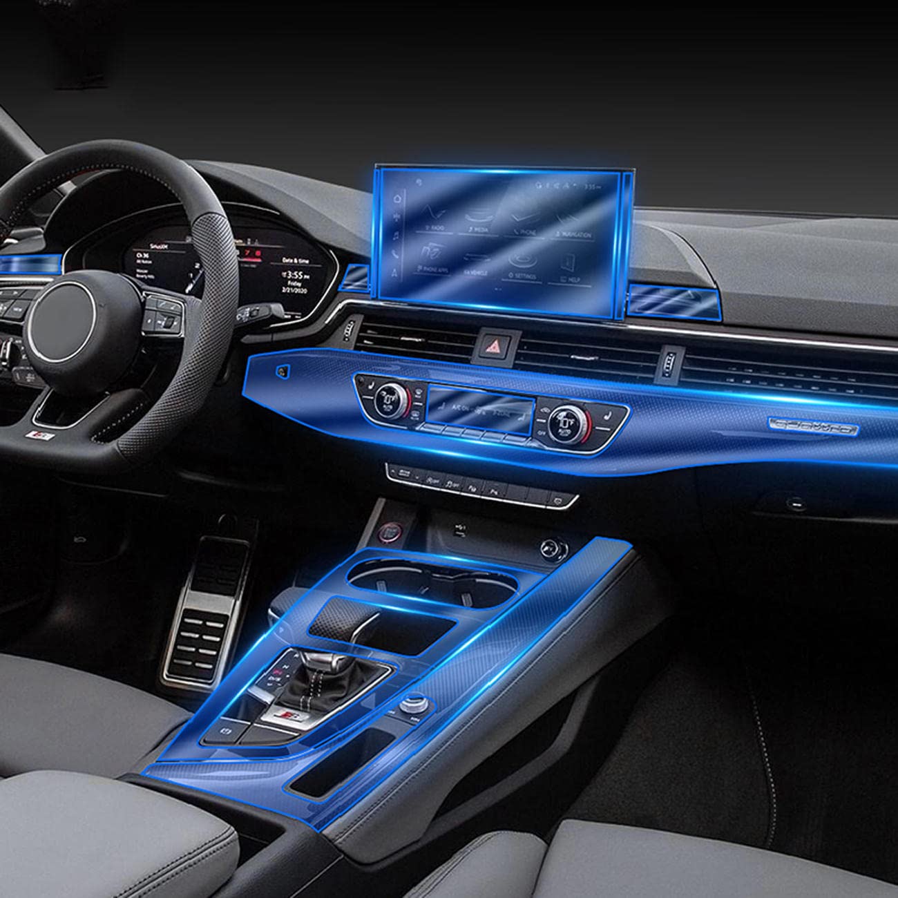 MOCATT Auto-Navigation GPS-Bildschirm Innenraum Schutzfolie Mittelkonsole TPU transparente Folie Zubehör, für Audi A5 S5 2021-2023 MOCATT Auto-Navigation GPS-Bildschirm Innenraum Schutzfolie Mittelkonsole TPU transparente Folie Zubehör, für Audi A5 S5 2021-2023 von MOCATT
