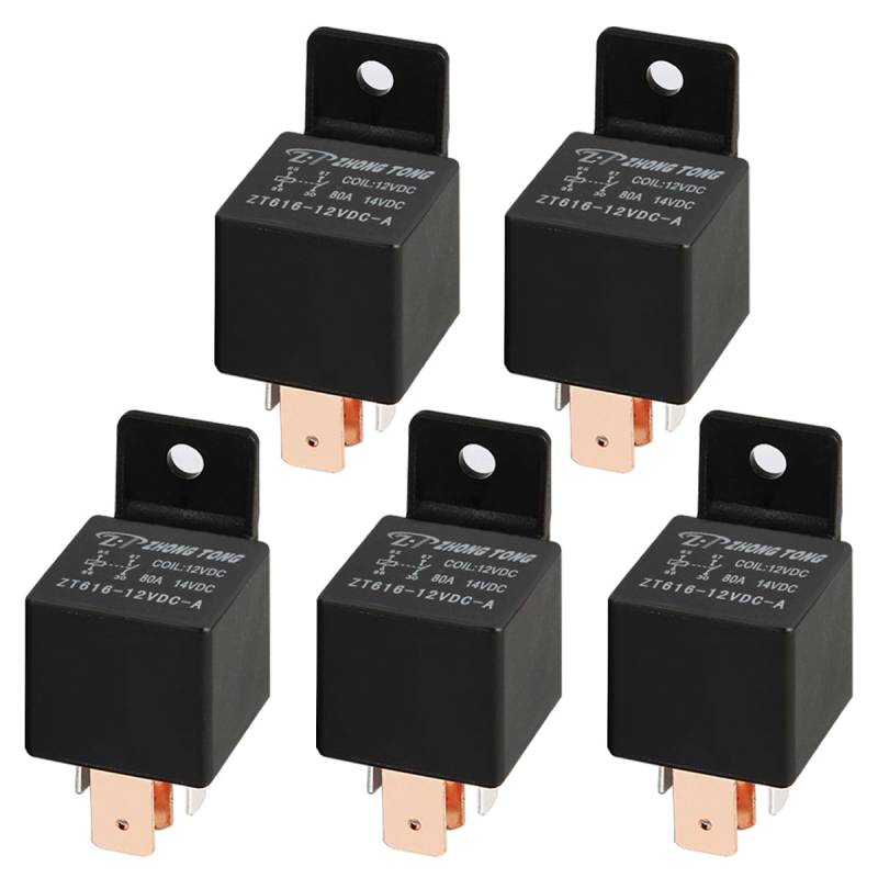 MOCNT 5 Stück 12V 80A Auto Relais SPST 4-Polig KFZ Relais Hochleistungs Autorelais 4 Pin Fahrzeug Motor Relais Öffner Relaisschalter Wechselrelais EIN/Aus Relais von MOCNT