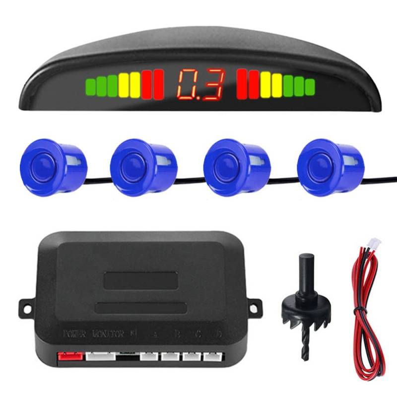 MOCNT Auto Einparkhilfe 4 Hinten Sensoren Rückfahrhilfe Kfz Rückfahrwarner Einparksystem Parksensoren Rückwärtsparkhilfe 12V LCD Display Buzzer Alarm Warnung Blau von MOCNT