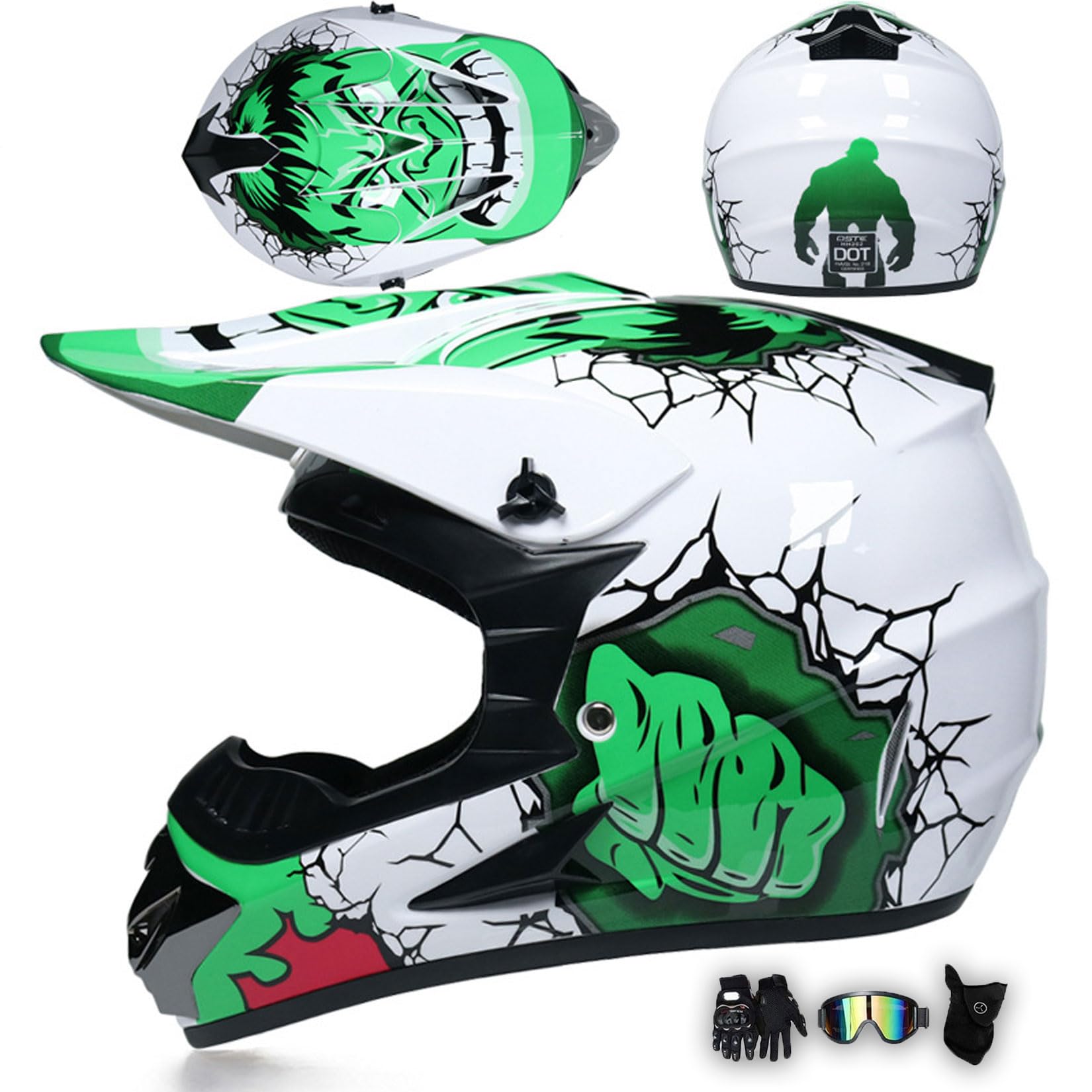 ECE Motorradhelm, Offroad-Motorradhelm Mit Schutzbrille, Handschuhen, Maske, Unisex-Dirtbike-Integralhelm Für ATV Mit Schnellverschlussgurt, Waschbarem Innenfutter,Green-L ECE Motorradhelm, Offroad-Motorradhelm Mit Schutzbrille, Handschuhen, Maske, Unisex-Dirtbike-Integralhelm Für ATV Mit Schnellverschlussgurt, Waschbarem Innenfutter,Green-L von MODRYER
