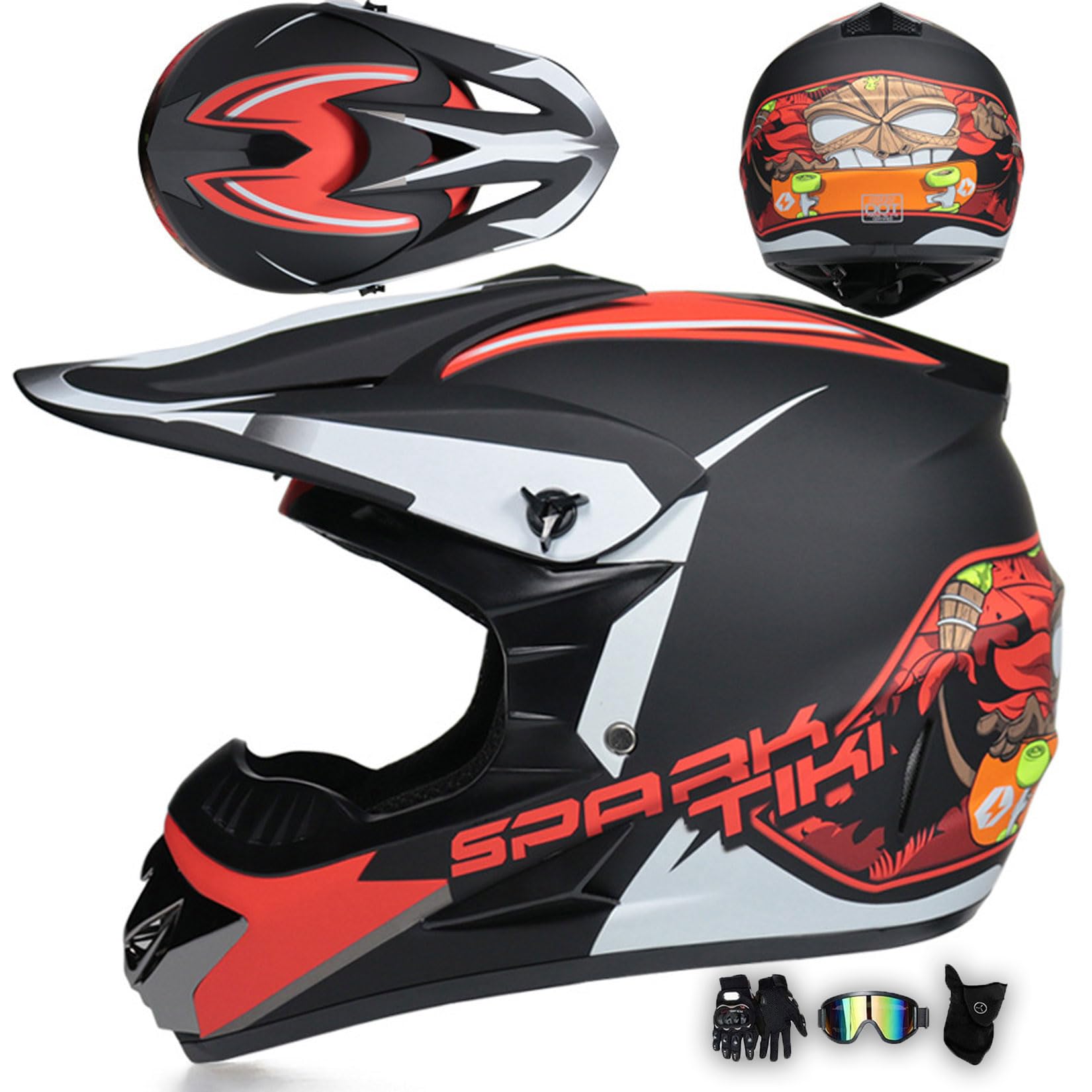 ECE Motorradhelm, Offroad-Motorradhelm Mit Schutzbrille, Handschuhen, Maske, Unisex-Dirtbike-Integralhelm Für ATV Mit Schnellverschlussgurt, Waschbarem Innenfutter,Red-XXL ECE Motorradhelm, Offroad-Motorradhelm Mit Schutzbrille, Handschuhen, Maske, Unisex-Dirtbike-Integralhelm Für ATV Mit Schnellverschlussgurt, Waschbarem Innenfutter,Red-XXL von MODRYER