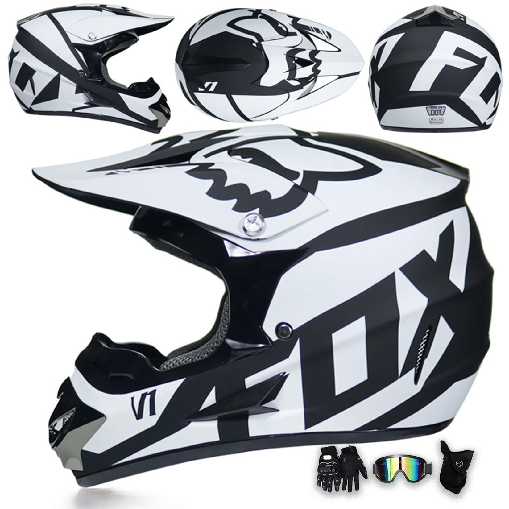 ECE Motorradhelm, Offroad-Motorradhelm Mit Schutzbrille, Handschuhen, Maske, Unisex-Dirtbike-Integralhelm Für ATV Mit Schnellverschlussgurt, Waschbarem Innenfutter,White-S ECE Motorradhelm, Offroad-Motorradhelm Mit Schutzbrille, Handschuhen, Maske, Unisex-Dirtbike-Integralhelm Für ATV Mit Schnellverschlussgurt, Waschbarem Innenfutter,White-S von MODRYER