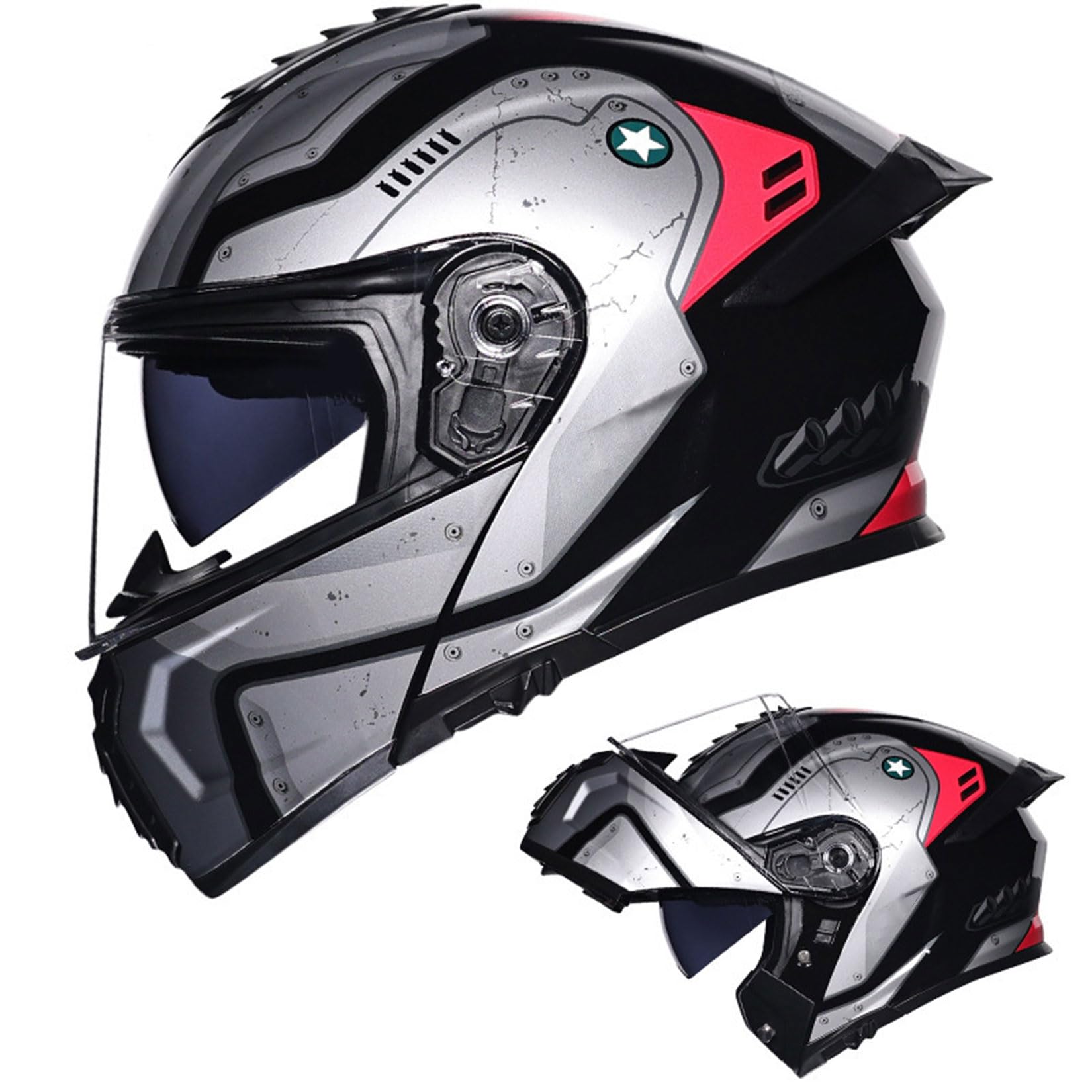 Integral Klapphelm Für Motorrad ECE Motocross Helme Mit Doppelvisier Unisex ErwachseneTeenager Street Dirt Bike Helm Für ATV Offroad Fahrten MX Rennen Quad Bike,B-3XL/63~64cm von MODRYER