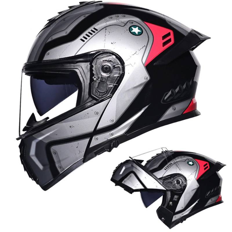Integral Klapphelm Für Motorrad ECE Motocross Helme Mit Doppelvisier Unisex ErwachseneTeenager Street Dirt Bike Helm Für ATV Offroad Fahrten MX Rennen Quad Bike,B-M/55~56cm von MODRYER