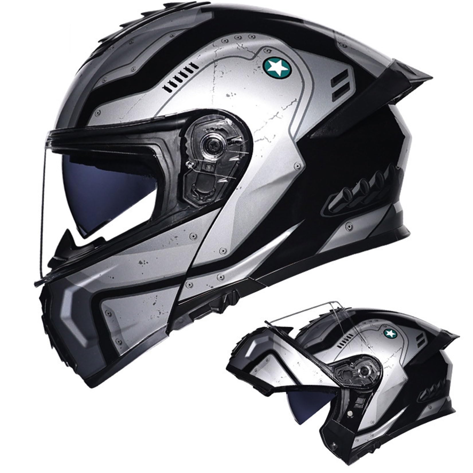 Integral Klapphelm Für Motorrad ECE Motocross Helme Mit Doppelvisier Unisex ErwachseneTeenager Street Dirt Bike Helm Für ATV Offroad Fahrten MX Rennen Quad Bike,C-XXL/61~62cm von MODRYER