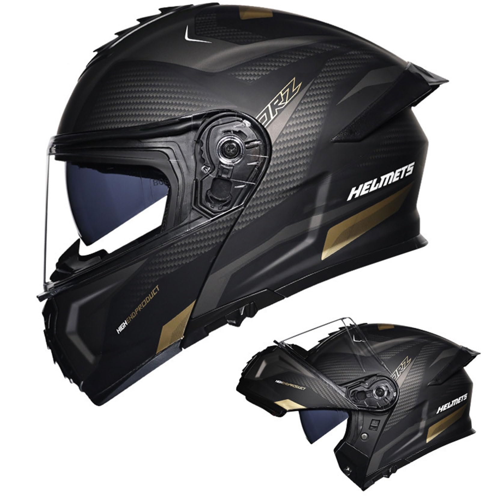 Integral Klapphelm Für Motorrad ECE Motocross Helme Mit Doppelvisier Unisex ErwachseneTeenager Street Dirt Bike Helm Für ATV Offroad Fahrten MX Rennen Quad Bike,Gold-XL/59~60cm von MODRYER