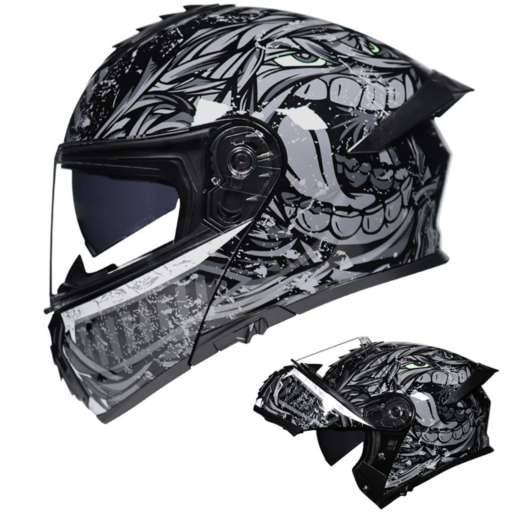 Integral Klapphelm Für Motorrad ECE Motocross Helme Mit Doppelvisier Unisex ErwachseneTeenager Street Dirt Bike Helm Für ATV Offroad Fahrten MX Rennen Quad Bike,Gray-XL/59~60cm von MODRYER