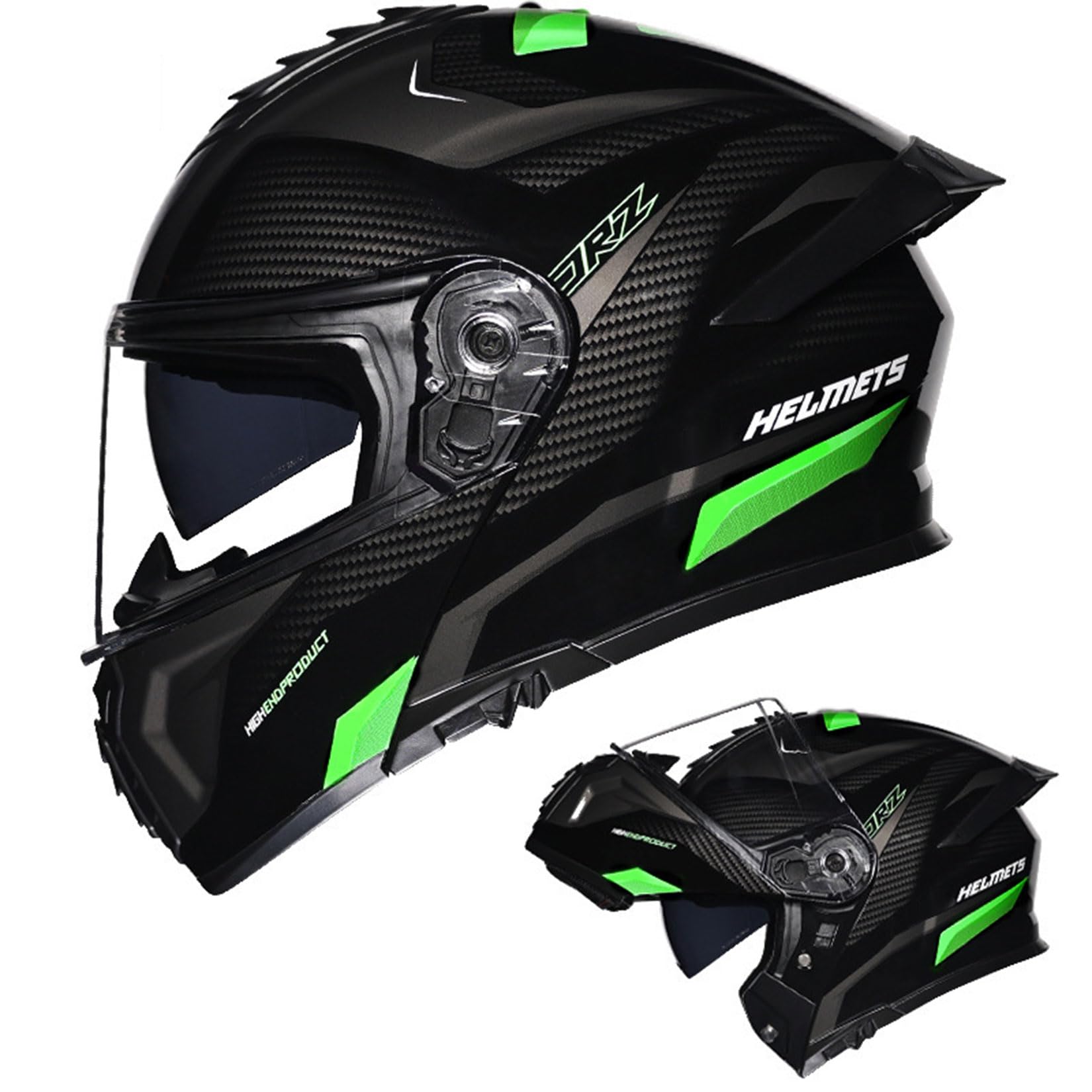 Integral Klapphelm Für Motorrad ECE Motocross Helme Mit Doppelvisier Unisex ErwachseneTeenager Street Dirt Bike Helm Für ATV Offroad Fahrten MX Rennen Quad Bike,Green-3XL/63~64cm von MODRYER