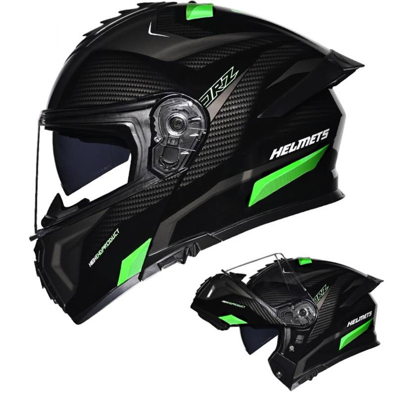 Integral Klapphelm Für Motorrad ECE Motocross Helme Mit Doppelvisier Unisex ErwachseneTeenager Street Dirt Bike Helm Für ATV Offroad Fahrten MX Rennen Quad Bike,Green-XXL/61~62cm von MODRYER