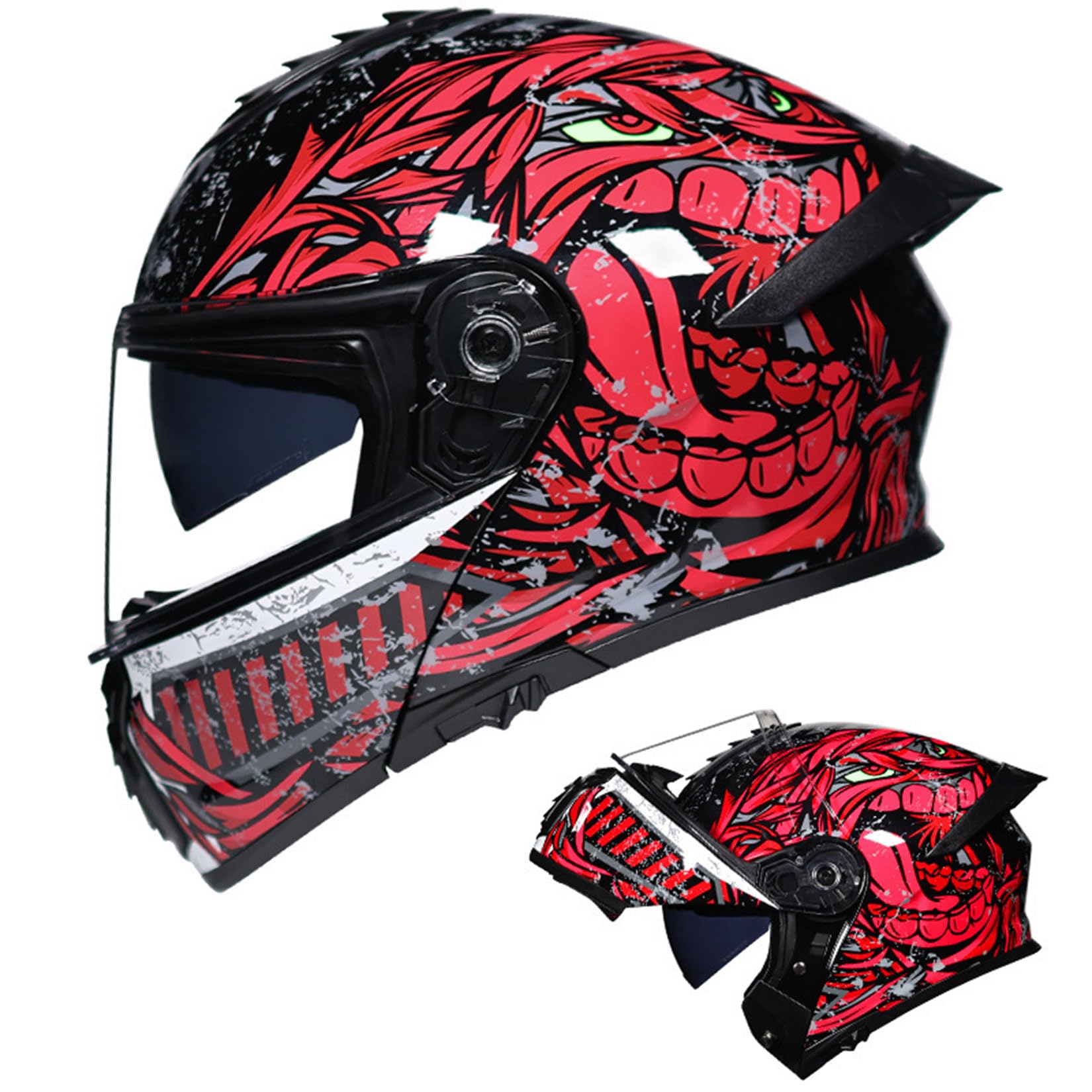 Integral Klapphelm Für Motorrad ECE Motocross Helme Mit Doppelvisier Unisex ErwachseneTeenager Street Dirt Bike Helm Für ATV Offroad Fahrten MX Rennen Quad Bike,Red-XL/59~60cm von MODRYER