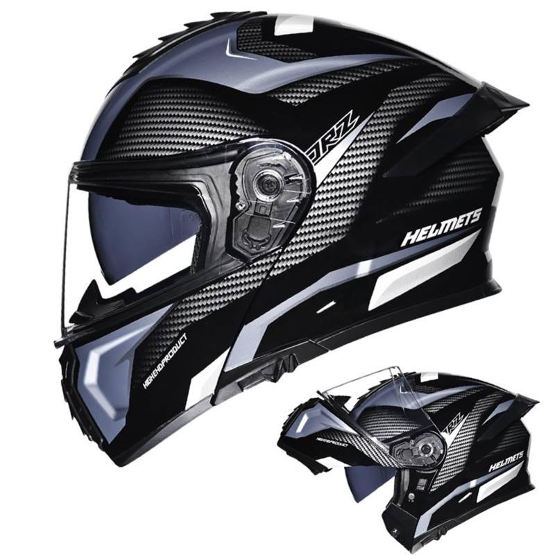 Integral Klapphelm Für Motorrad ECE Motocross Helme Mit Doppelvisier Unisex ErwachseneTeenager Street Dirt Bike Helm Für ATV Offroad Fahrten MX Rennen Quad Bike,Silver-3XL/63~64cm von MODRYER