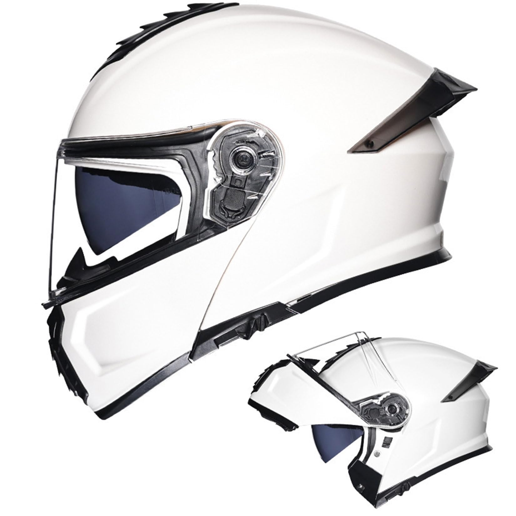 Integral Klapphelm Für Motorrad ECE Motocross Helme Mit Doppelvisier Unisex ErwachseneTeenager Street Dirt Bike Helm Für ATV Offroad Fahrten MX Rennen Quad Bike,White-XL/59~60cm von MODRYER