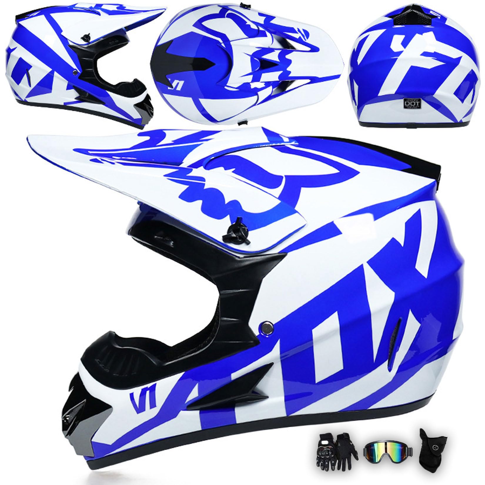 Motorradhelm Integralhelm Dirtbike-Helm Unisex Jugend Erwachsene ECE Motocross-Helm Für Extremes Offroad-Fahren, Mit Schutzbrille, Handschuhen Und Maske,B-L Motorradhelm Integralhelm Dirtbike-Helm Unisex Jugend Erwachsene ECE Motocross-Helm Für Extremes Offroad-Fahren, Mit Schutzbrille, Handschuhen Und Maske,B-L von MODRYER