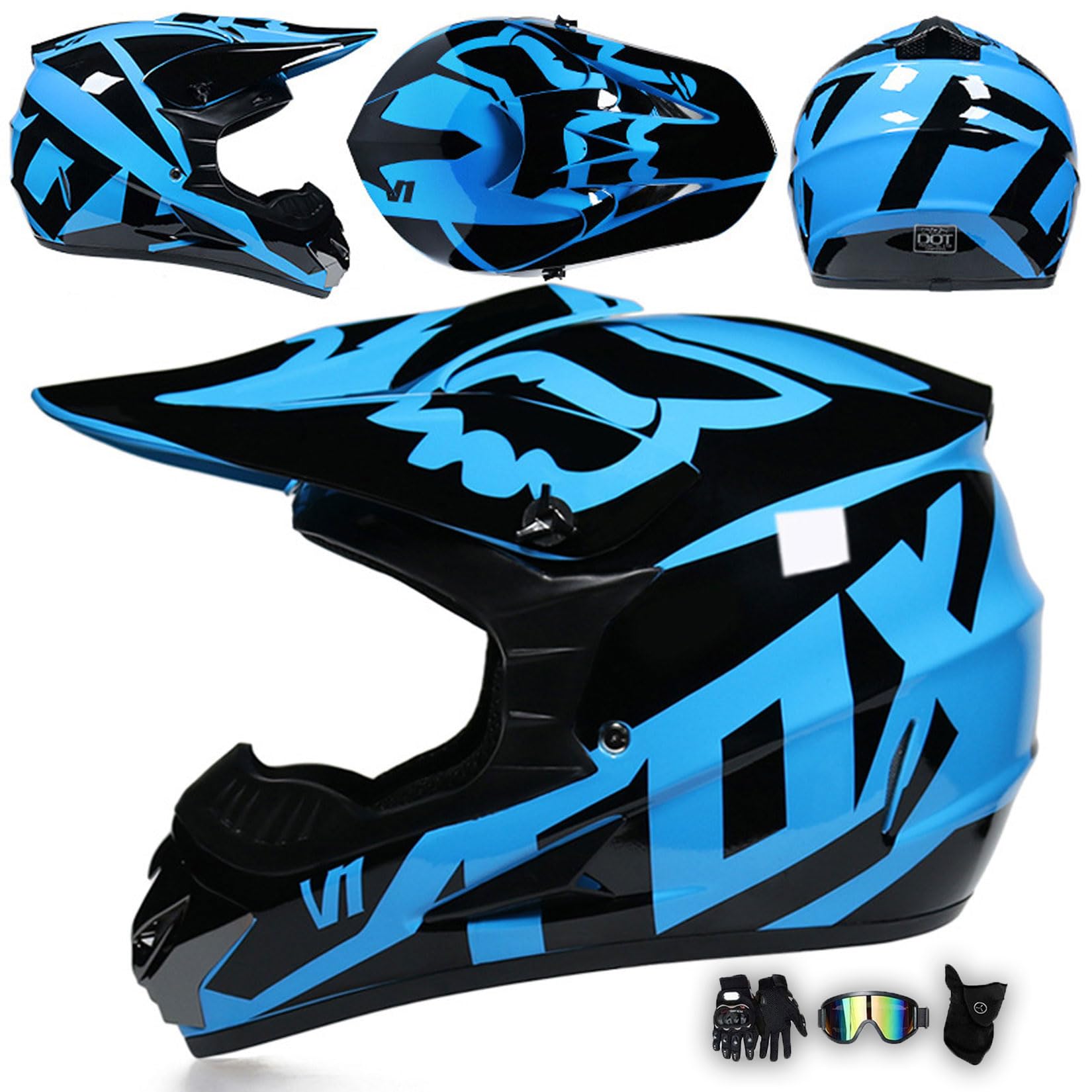 Motorradhelm Integralhelm Dirtbike-Helm Unisex Jugend Erwachsene ECE Motocross-Helm Für Extremes Offroad-Fahren, Mit Schutzbrille, Handschuhen Und Maske,Blue-L Motorradhelm Integralhelm Dirtbike-Helm Unisex Jugend Erwachsene ECE Motocross-Helm Für Extremes Offroad-Fahren, Mit Schutzbrille, Handschuhen Und Maske,Blue-L von MODRYER