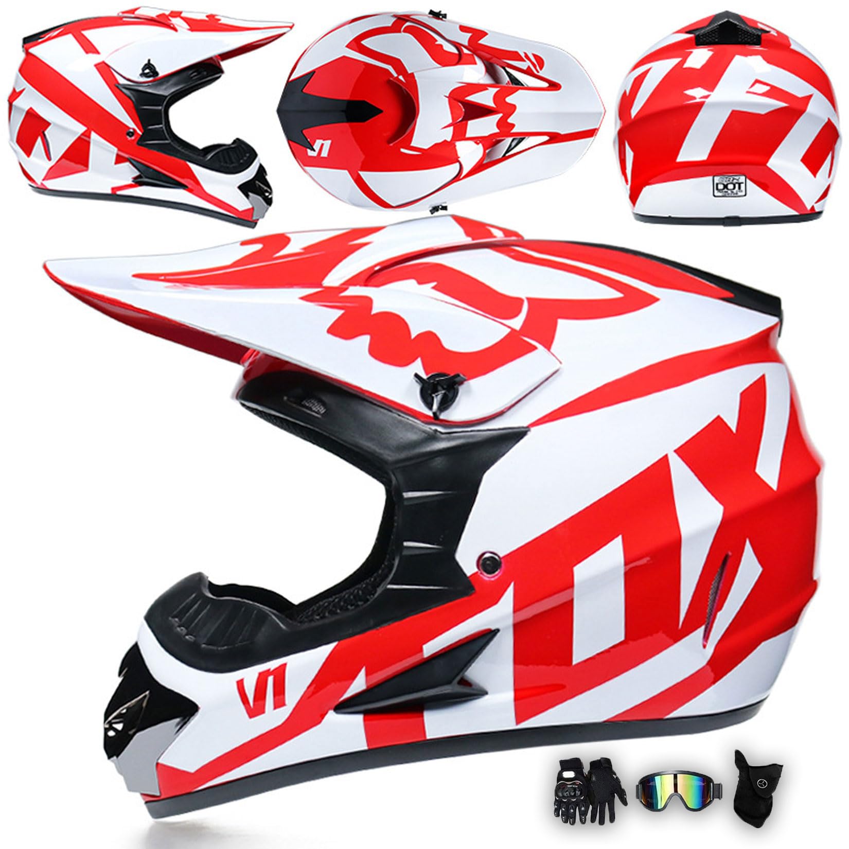 Motorradhelm Integralhelm Dirtbike-Helm Unisex Jugend Erwachsene ECE Motocross-Helm Für Extremes Offroad-Fahren, Mit Schutzbrille, Handschuhen Und Maske,C-M Motorradhelm Integralhelm Dirtbike-Helm Unisex Jugend Erwachsene ECE Motocross-Helm Für Extremes Offroad-Fahren, Mit Schutzbrille, Handschuhen Und Maske,C-M von MODRYER
