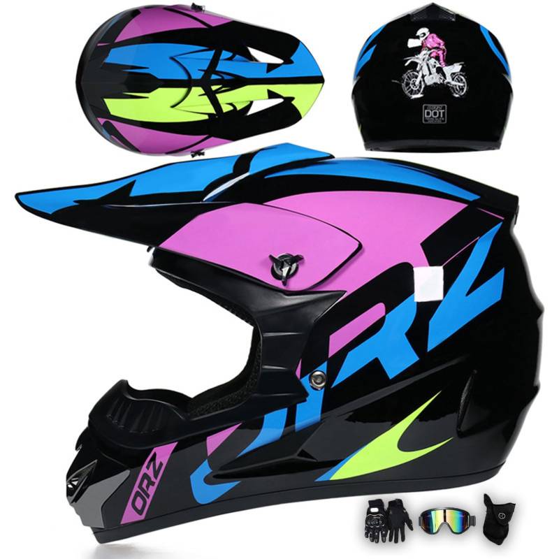 Motorradhelm Integralhelm Dirtbike-Helm Unisex Jugend Erwachsene ECE Motocross-Helm Für Extremes Offroad-Fahren, Mit Schutzbrille, Handschuhen Und Maske,D-XXL von MODRYER