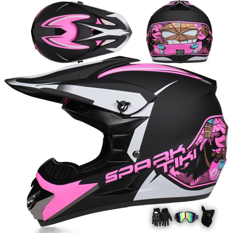 Motorradhelm Integralhelm Dirtbike-Helm Unisex Jugend Erwachsene ECE Motocross-Helm Für Extremes Offroad-Fahren, Mit Schutzbrille, Handschuhen Und Maske,F-L von MODRYER