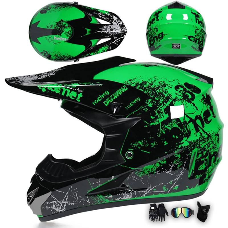 Motorradhelm Integralhelm Dirtbike-Helm Unisex Jugend Erwachsene ECE Motocross-Helm Für Extremes Offroad-Fahren, Mit Schutzbrille, Handschuhen Und Maske,G-M von MODRYER