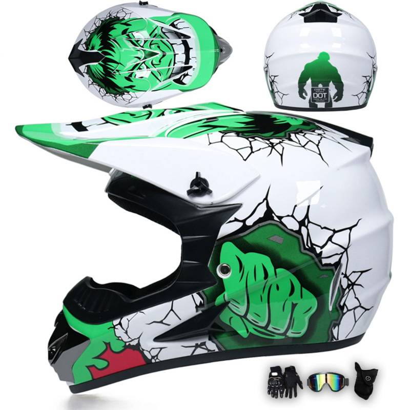 Motorradhelm Integralhelm Dirtbike-Helm Unisex Jugend Erwachsene ECE Motocross-Helm Für Extremes Offroad-Fahren, Mit Schutzbrille, Handschuhen Und Maske,H-XL von MODRYER