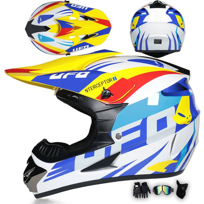 Motorradhelm Integralhelm Dirtbike-Helm Unisex Jugend Erwachsene ECE Motocross-Helm Für Extremes Offroad-Fahren, Mit Schutzbrille, Handschuhen Und Maske,I-XXL von MODRYER