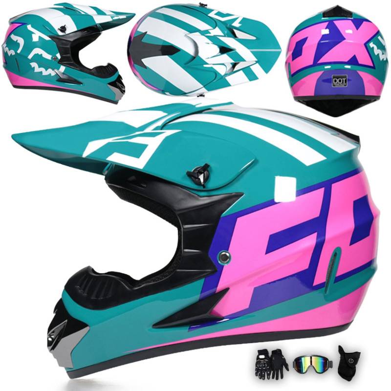 Motorradhelm Integralhelm Dirtbike-Helm Unisex Jugend Erwachsene ECE Motocross-Helm Für Extremes Offroad-Fahren, Mit Schutzbrille, Handschuhen Und Maske,J-XXL von MODRYER