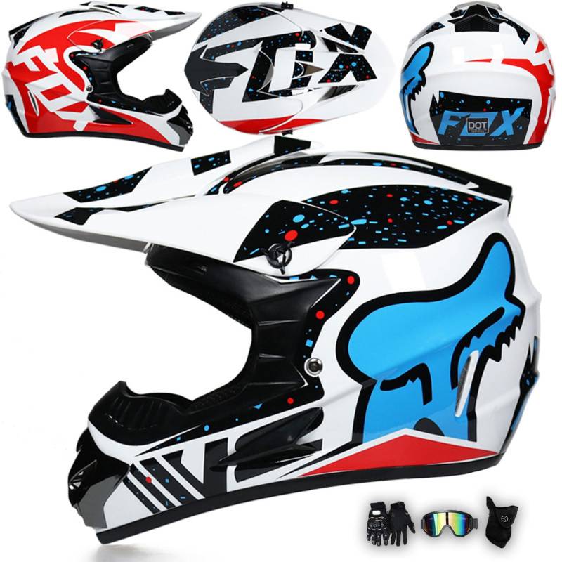 Motorradhelm Integralhelm Dirtbike-Helm Unisex Jugend Erwachsene ECE Motocross-Helm Für Extremes Offroad-Fahren, Mit Schutzbrille, Handschuhen Und Maske,N-XL von MODRYER
