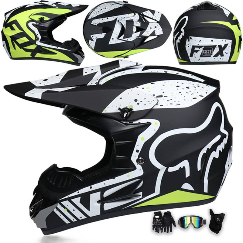 Motorradhelm Integralhelm Dirtbike-Helm Unisex Jugend Erwachsene ECE Motocross-Helm Für Extremes Offroad-Fahren, Mit Schutzbrille, Handschuhen Und Maske,O-L von MODRYER