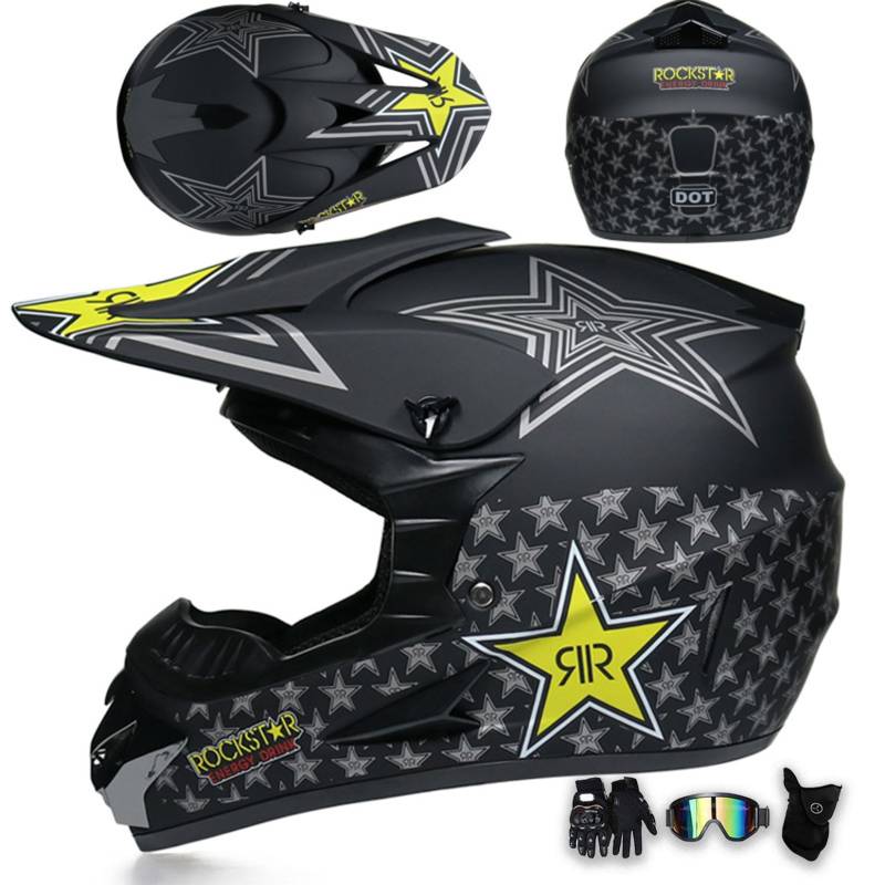 Motorradhelm Integralhelm Dirtbike-Helm Unisex Jugend Erwachsene ECE Motocross-Helm Für Extremes Offroad-Fahren, Mit Schutzbrille, Handschuhen Und Maske,P-XXL von MODRYER
