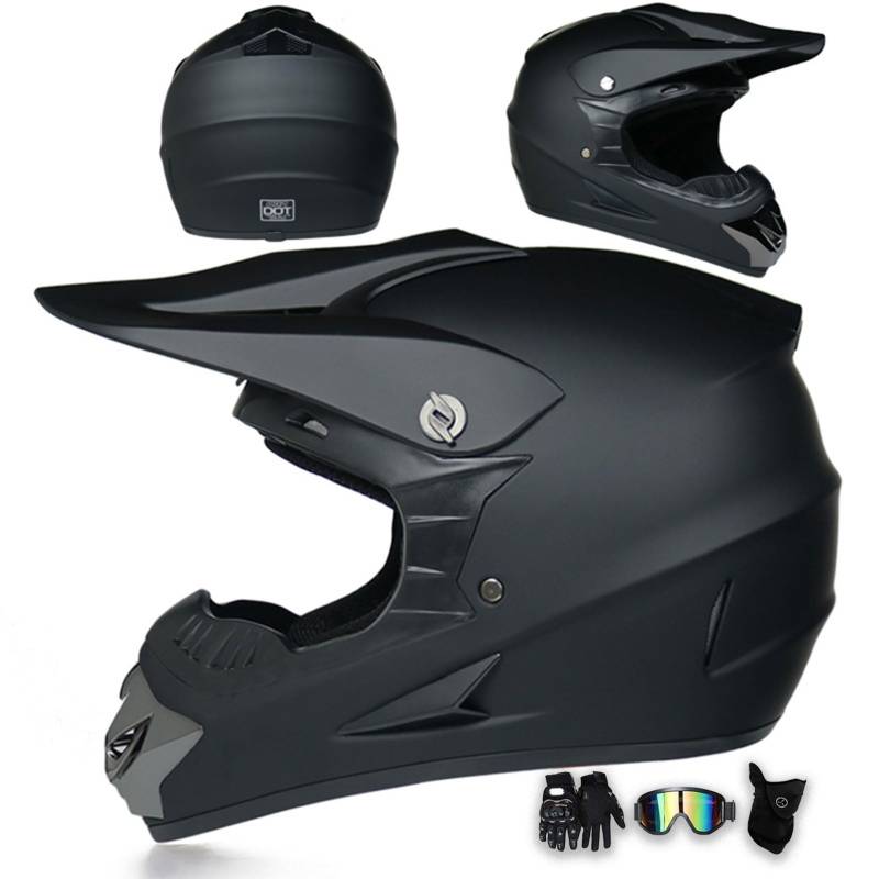 Motorradhelm Integralhelm Dirtbike-Helm Unisex Jugend Erwachsene ECE Motocross-Helm Für Extremes Offroad-Fahren, Mit Schutzbrille, Handschuhen Und Maske,Q-M von MODRYER