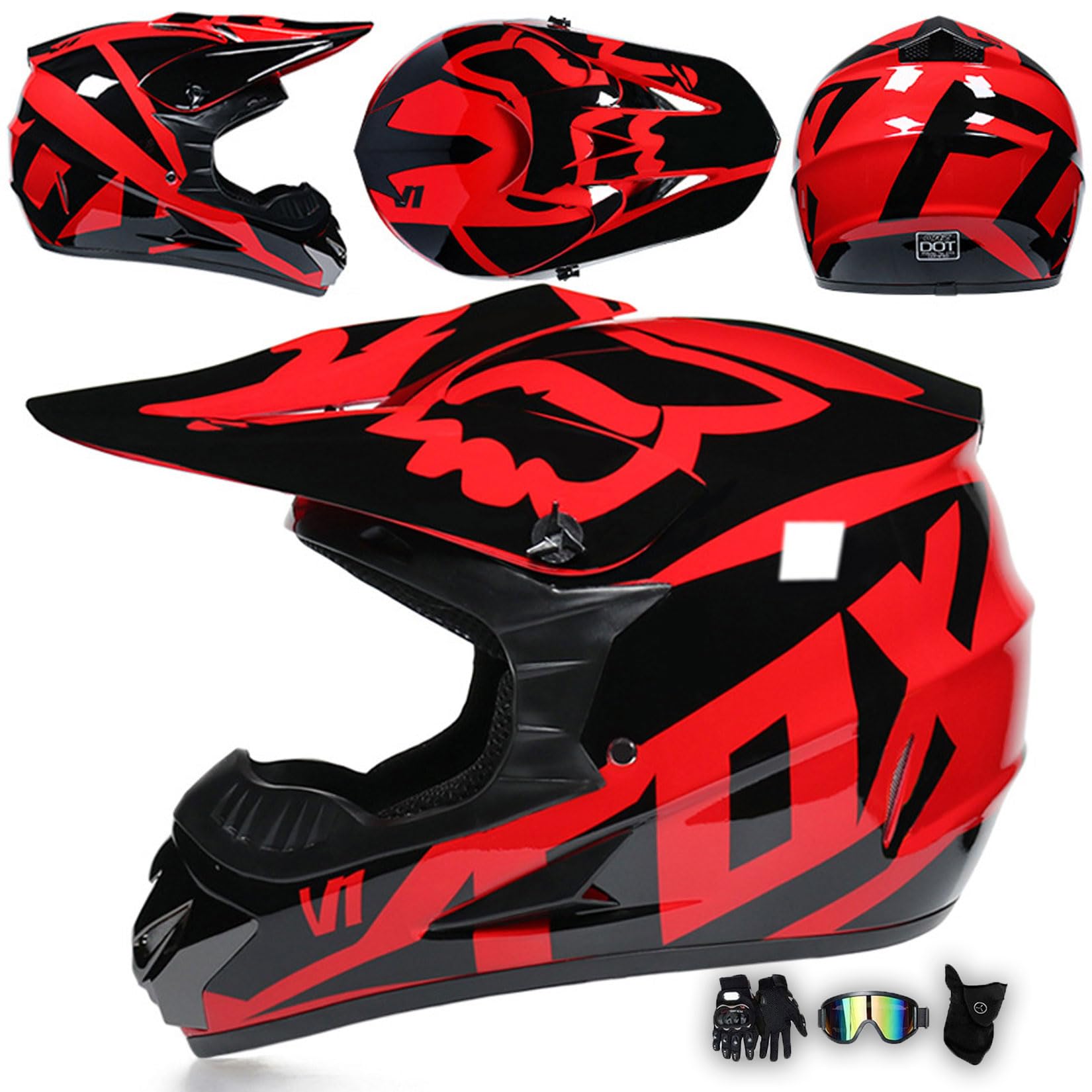 Motorradhelm Integralhelm Dirtbike-Helm Unisex Jugend Erwachsene ECE Motocross-Helm Für Extremes Offroad-Fahren, Mit Schutzbrille, Handschuhen Und Maske,Red-M Motorradhelm Integralhelm Dirtbike-Helm Unisex Jugend Erwachsene ECE Motocross-Helm Für Extremes Offroad-Fahren, Mit Schutzbrille, Handschuhen Und Maske,Red-M von MODRYER