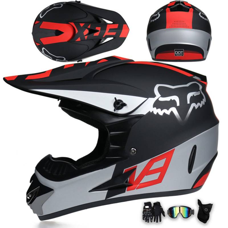 Motorradhelm Integralhelm Dirtbike-Helm Unisex Jugend Erwachsene ECE Motocross-Helm Für Extremes Offroad-Fahren, Mit Schutzbrille, Handschuhen Und Maske,Silver-L von MODRYER