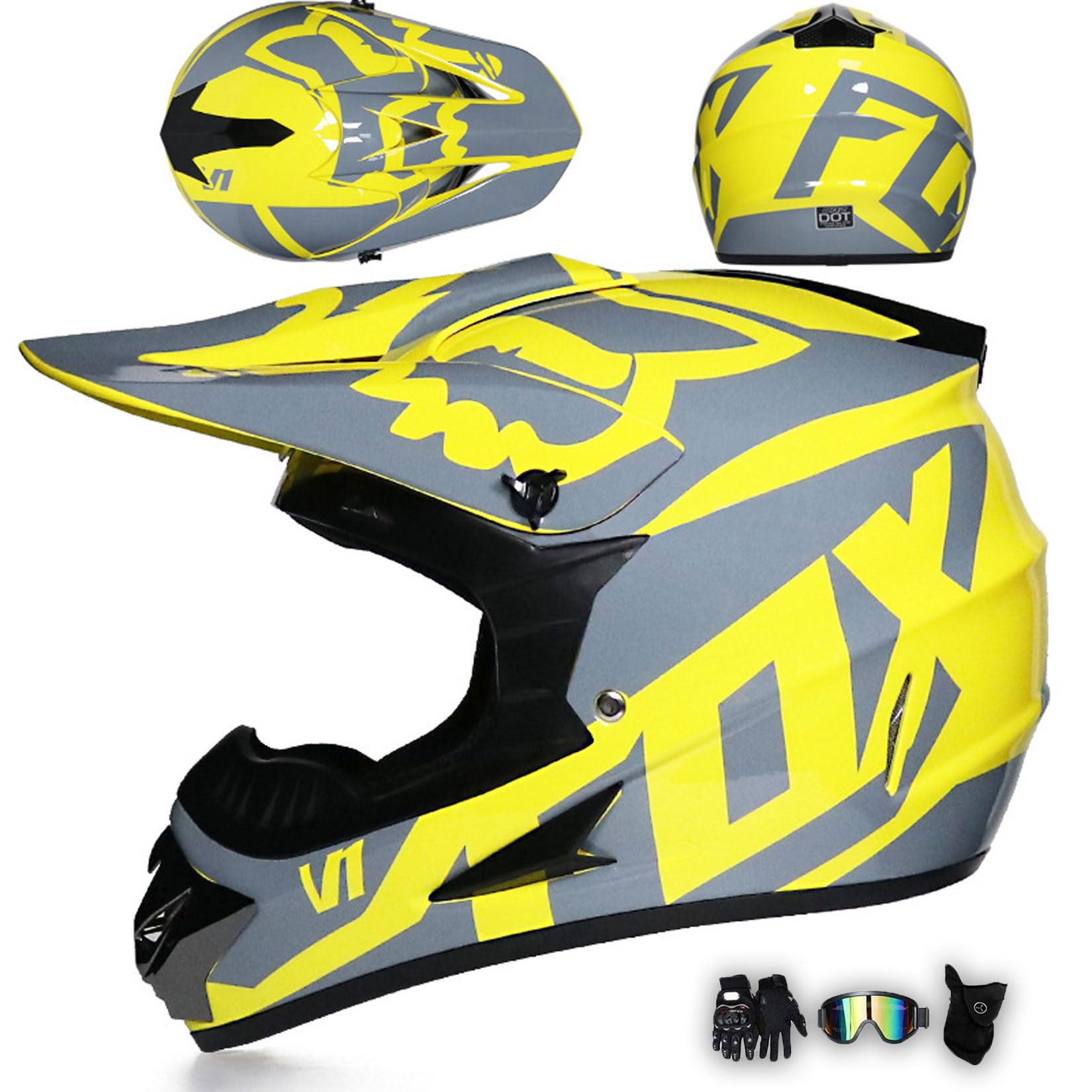 Motorradhelm Integralhelm Dirtbike-Helm Unisex Jugend Erwachsene ECE Motocross-Helm Für Extremes Offroad-Fahren, Mit Schutzbrille, Handschuhen Und Maske,Yellow-M Motorradhelm Integralhelm Dirtbike-Helm Unisex Jugend Erwachsene ECE Motocross-Helm Für Extremes Offroad-Fahren, Mit Schutzbrille, Handschuhen Und Maske,Yellow-M von MODRYER