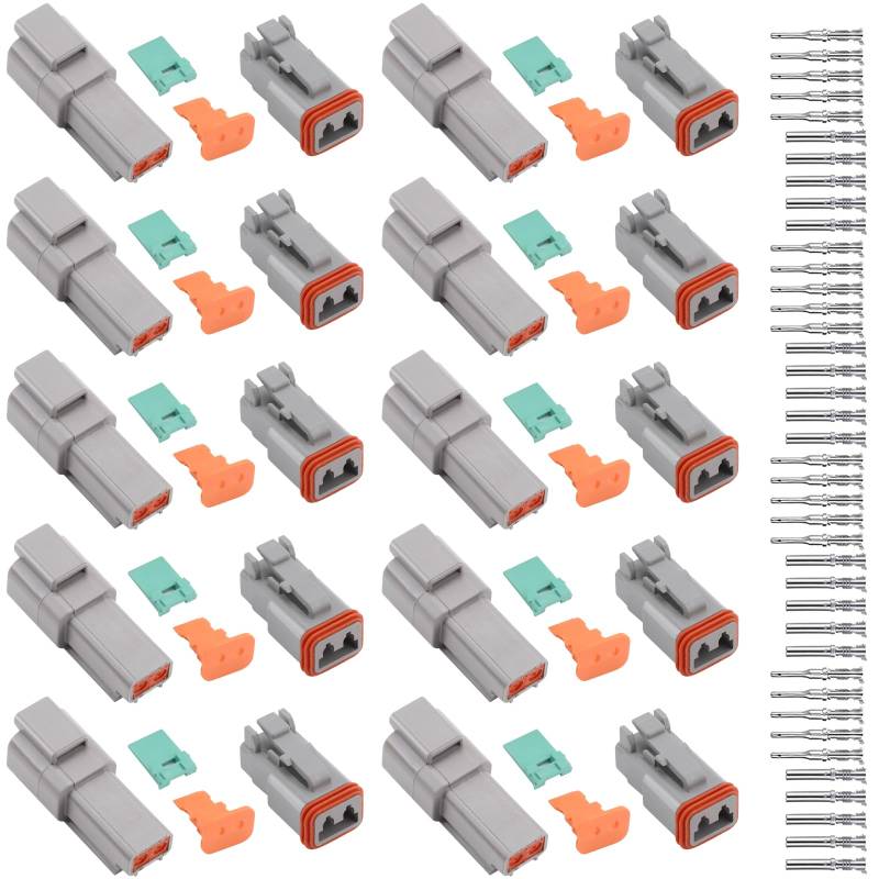 10 Sets Deutscher Stecker KFZ 2 Polig, Deutsch Stecker Set, Deutscher Stecker KFZ 2 Polig, DT Steckverbinder Wasserdichter, DT06-2S/DT04-2P DT Stecker Connectors für Auto, Motorräder, LKW von MOERDIFFER