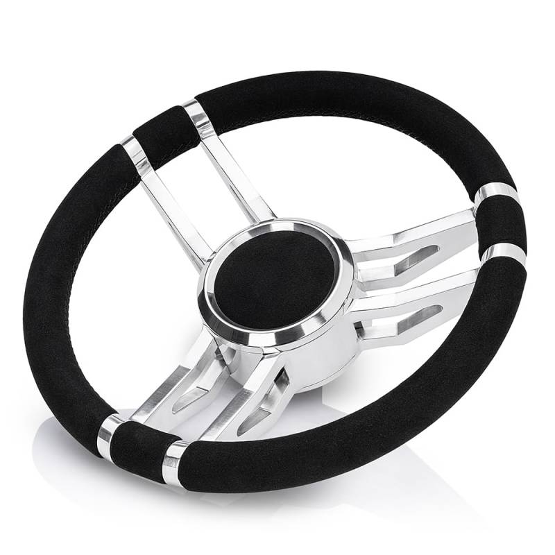 MÖWE Marine Performance Bootslenkrad Emden Wildleder-Look Aluminium poliert für Teleflex Ultraflex Lenkungen Steuerrad Bootssteuerrad 5099 von MÖWE MARINE