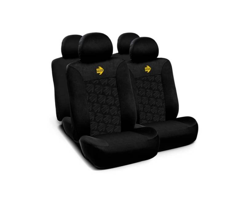MOMO Autositzbezüge, 11 Stück, komplettes Set, universell, Schwarz/Grau, Airbag-kompatibel, 100% Polyester von Momo