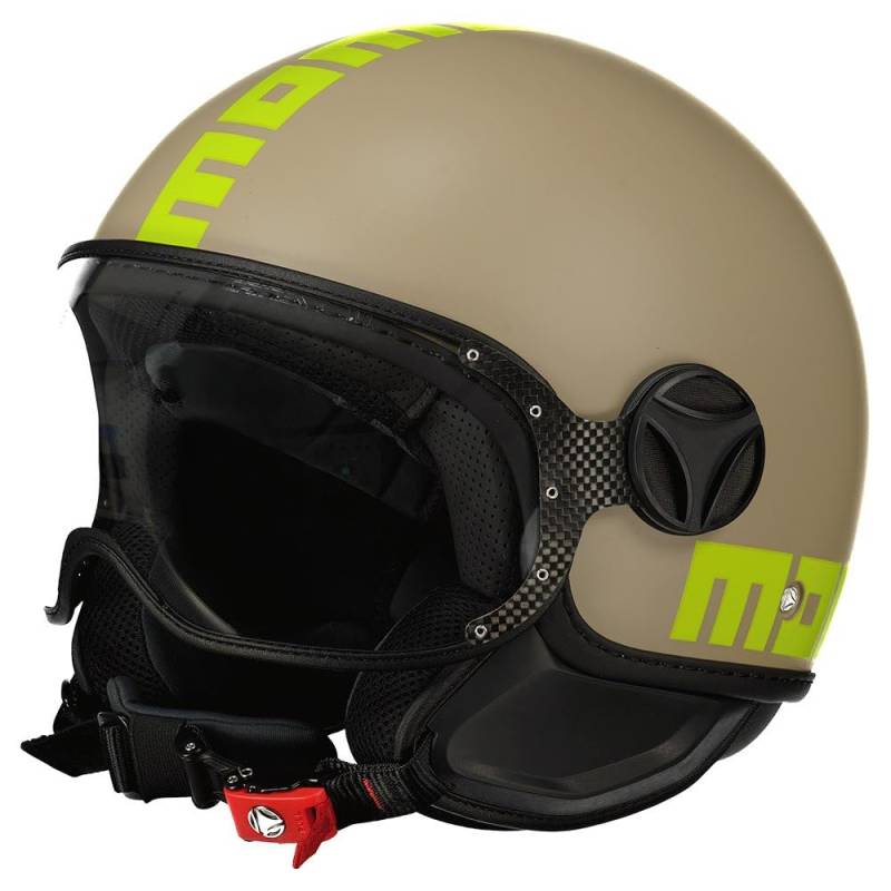 MOMODESIGN - FGTR CLASSIC E2206, Jet-Helm, offener Helm für Motorräder und Motorroller, für Männer und Frauen, Matt Sand/Lime, S von MOMO Design