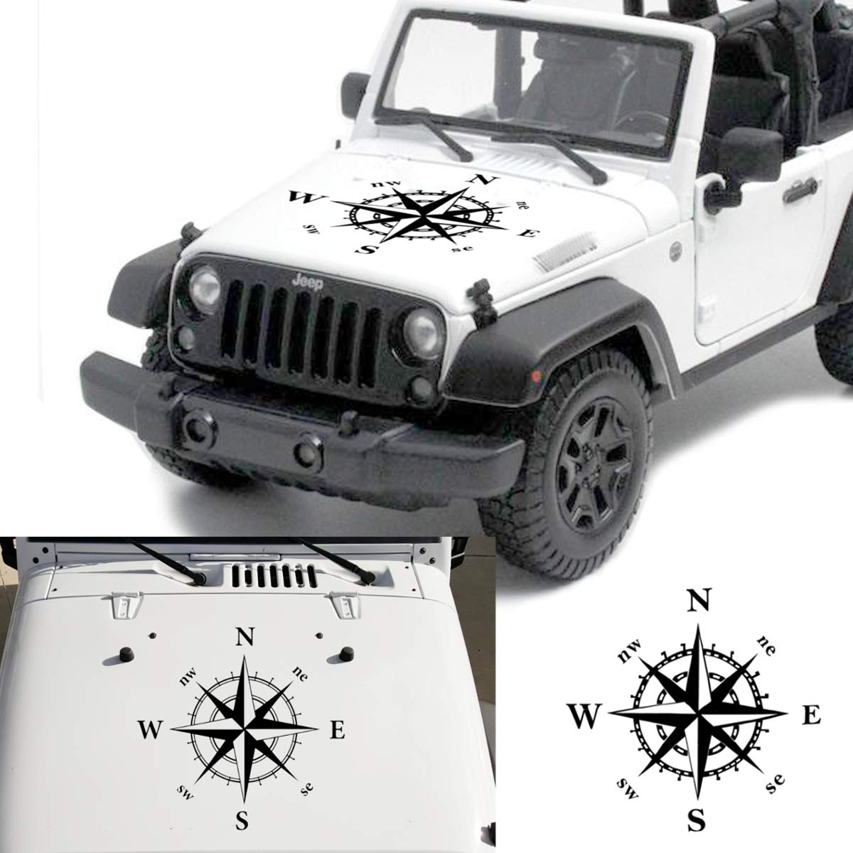 MOMOALA 50 x 50 cm Kompass, Modell Auto Abdeckung, Aufkleber aus Vinyl, universell für Jeep für Wrangler Rubicon JK CJ von MOMOALA