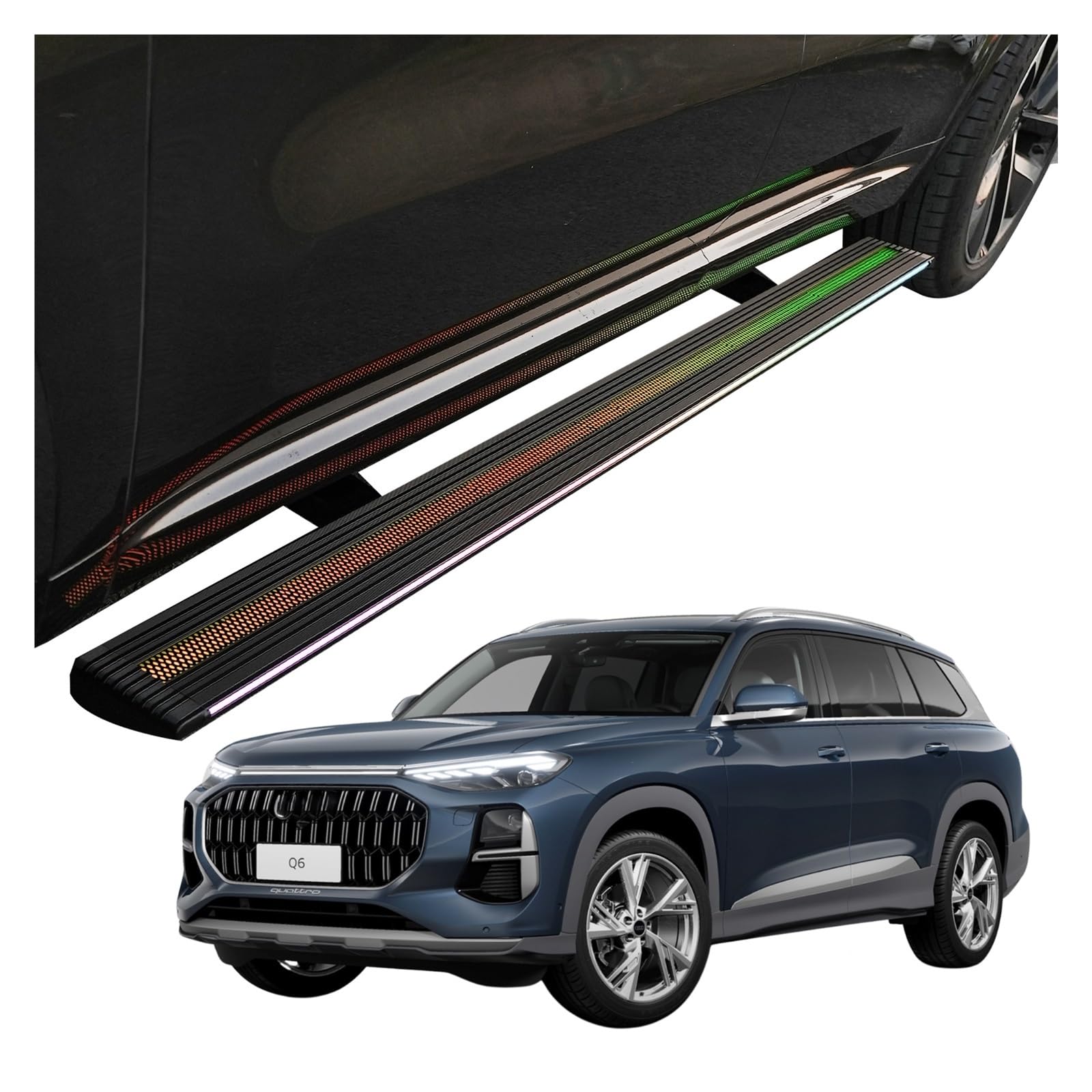 MOMOBP Automatisch einziehbare Trittbretter, kompatibel mit Audi Q6 (2022–2025) | Plug-and-Play-Power Steps mit RGB-Nachtlichtern, 271 kg rutschfest | Ohne Bohren und familiensicher von MOMOBP