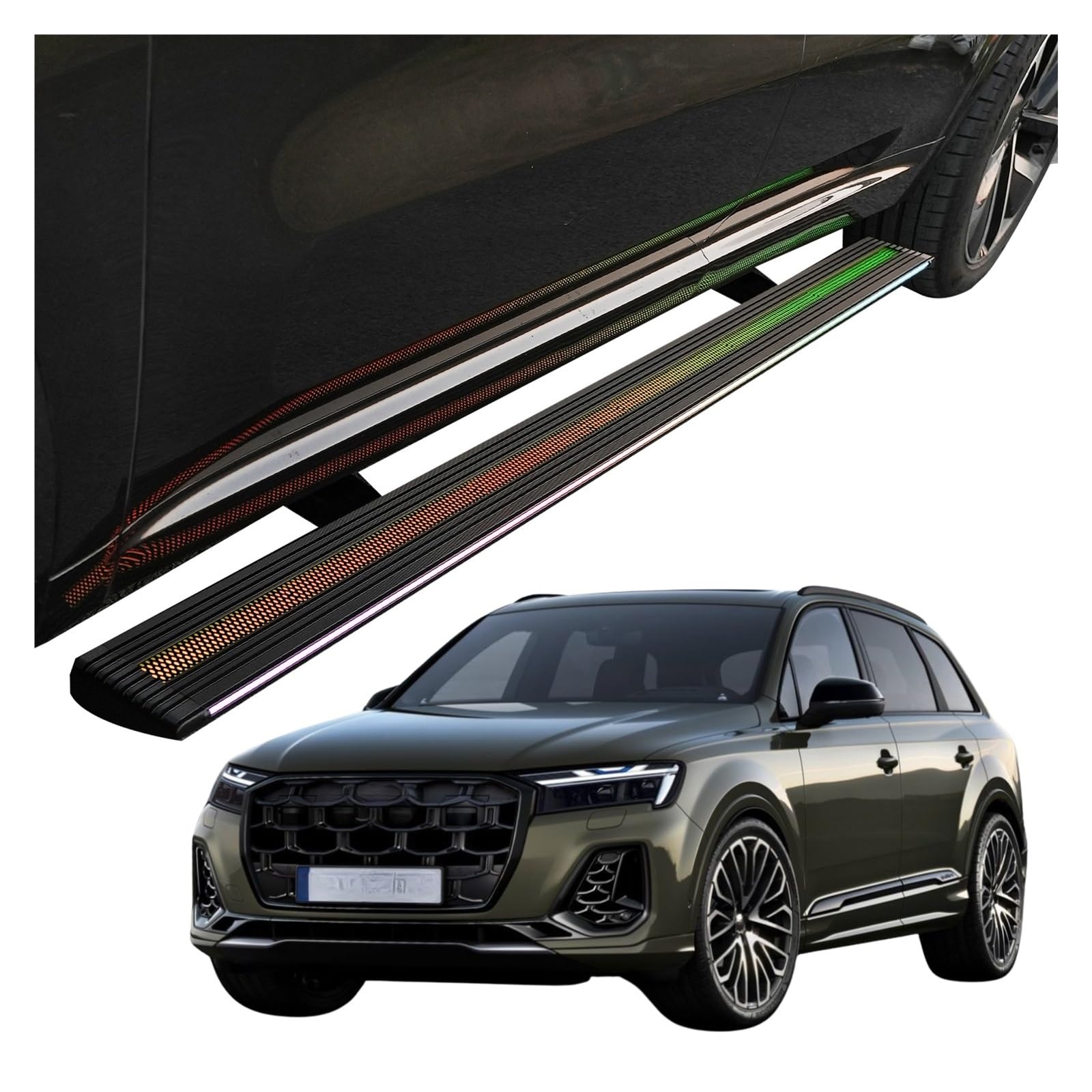 MOMOBP Automatisch einziehbare Trittbretter, kompatibel mit Audi Q7 (2007–2025) | Plug-and-Play-Power Steps mit RGB-Nachtlichtern, 271 kg rutschfest | Ohne Bohren und familiensicher(2016-2025) von MOMOBP