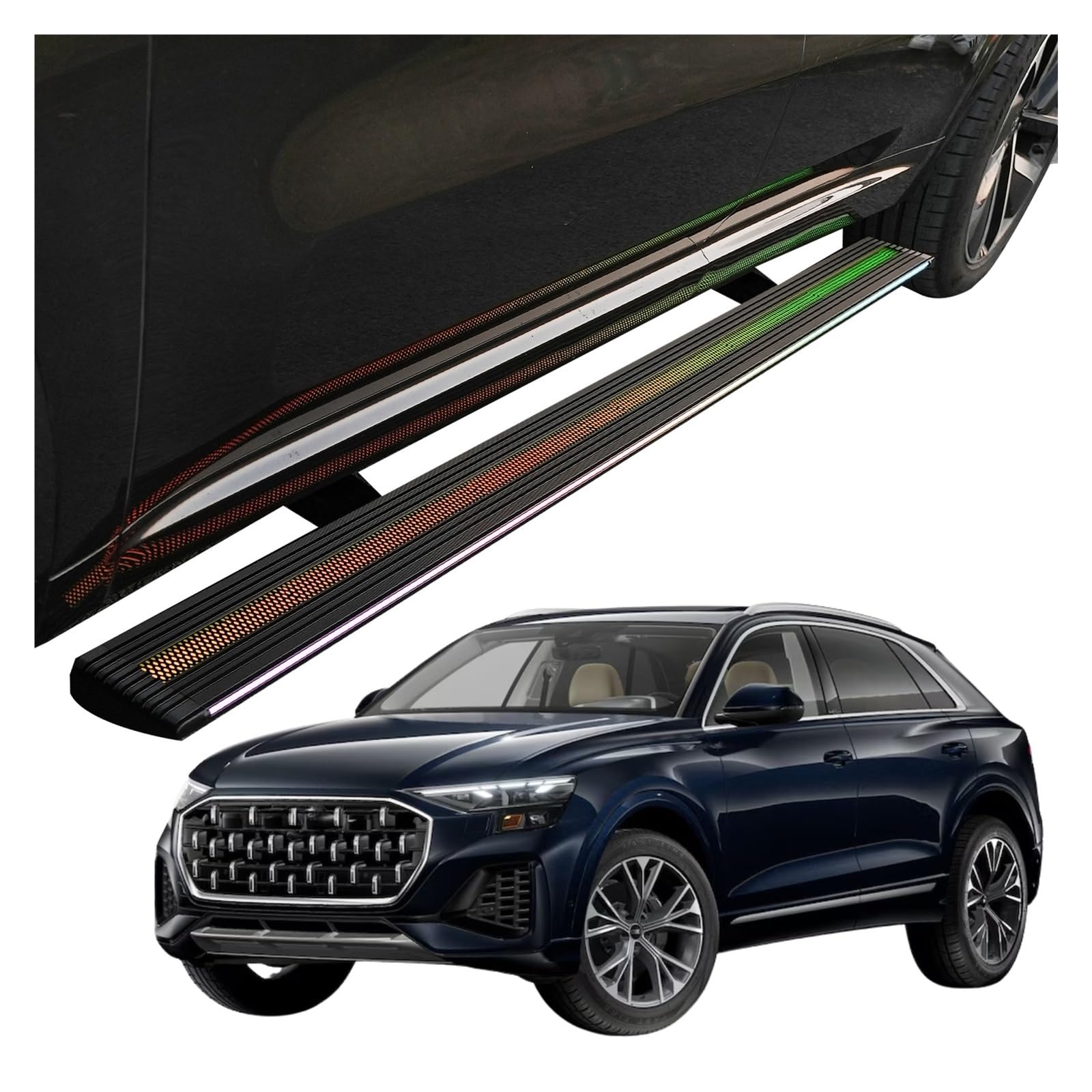 MOMOBP Automatisch einziehbare Trittbretter, kompatibel mit Audi Q8 (2019–2025) | Plug-and-Play-Power-Steps mit RGB-Nachtlichtern, 271 kg rutschfest | Ohne Bohren und familiensicher von MOMOBP